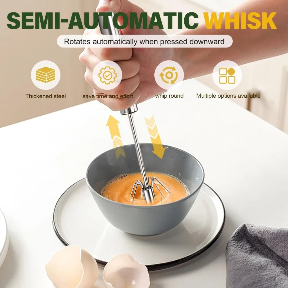 Semi-Automatic Egg Beater Manual Rotating Mixer Multi-Function Portable Kitchen Mixing Tool for Eggs Frothing Stirring Whipping