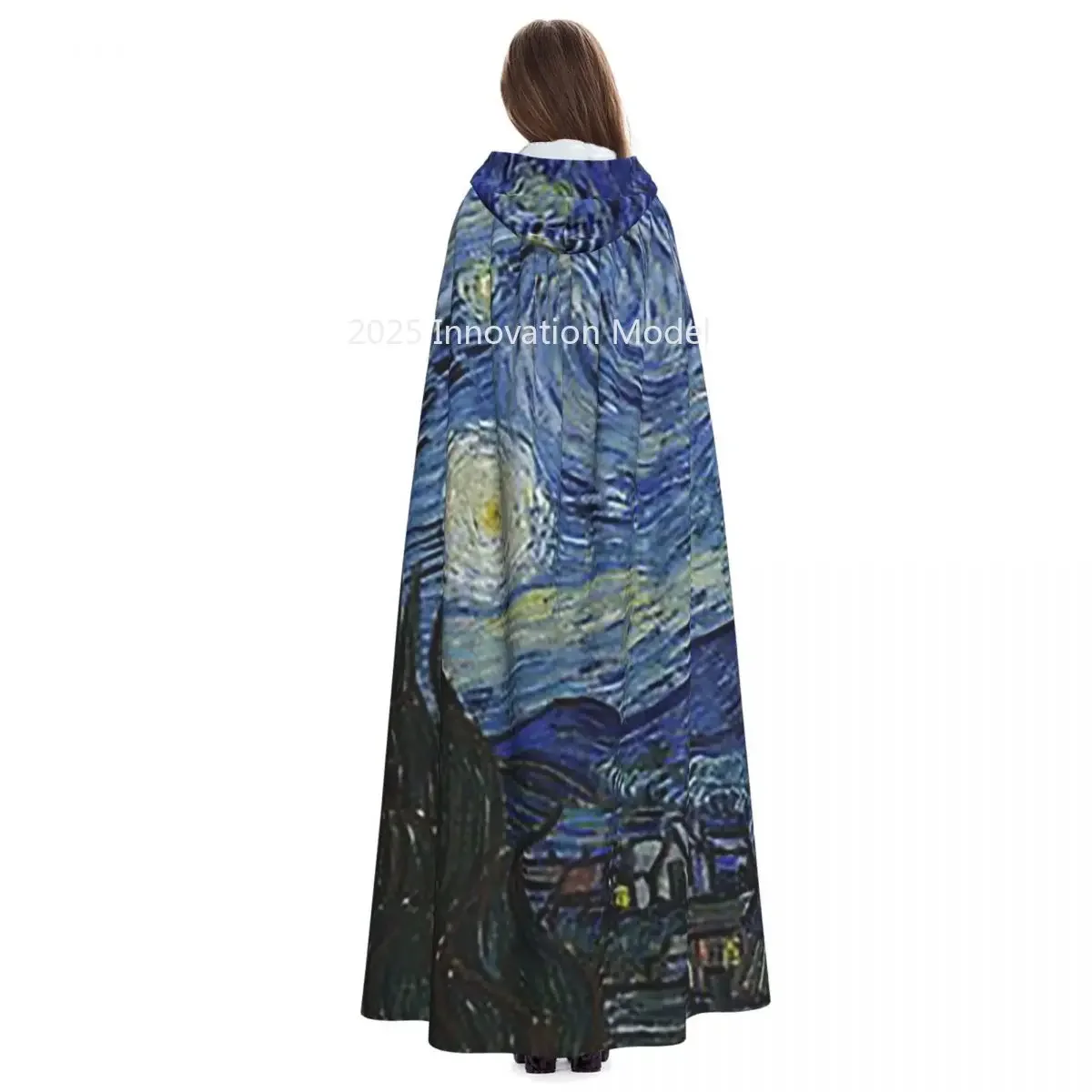 2025 새로운 별이 빛나는 밤 (빈센트 반 고흐) 긴 후드 망토 마녀 중세 의상 코스프레 망토 할로윈 파티 성인 유니섹스
