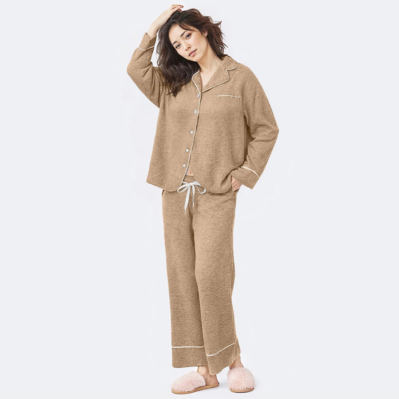 

Women's New Pajamas Two-piece Female Spring Summer Home Set Long-sleeved Shirt And Pajama Pants Soft Pajama Set Loungewear