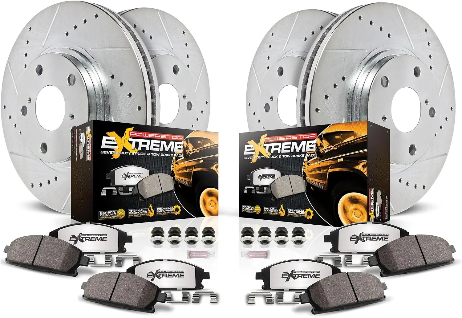 Front & Rear Brake Kit For Jeep Wrangler 2007-17 | Jeep Wrangler JK 2018 - Truck & Tow Carbon Fiber Ceramic Brake Pads + Drilled