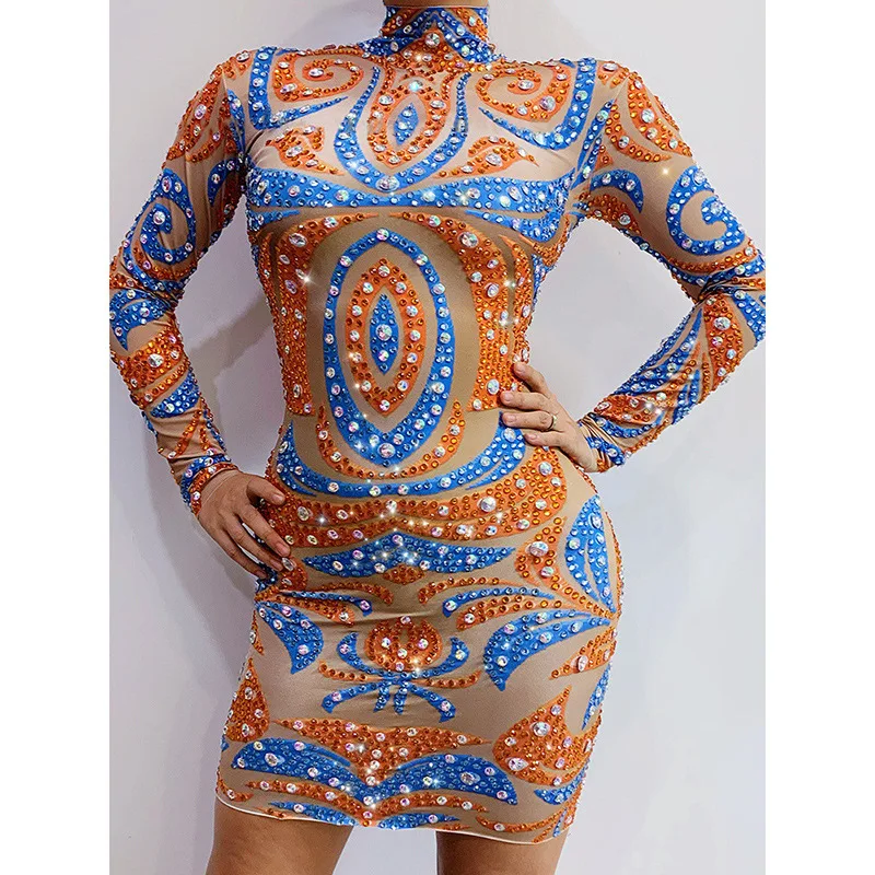 ปาร์ตี้ Bright Diamond แขนยาวสุภาพสตรีสีสันน่าสนใจชุด Vestidos De Ocasião อย่างเป็นทางการ Vestidos De Fiesta