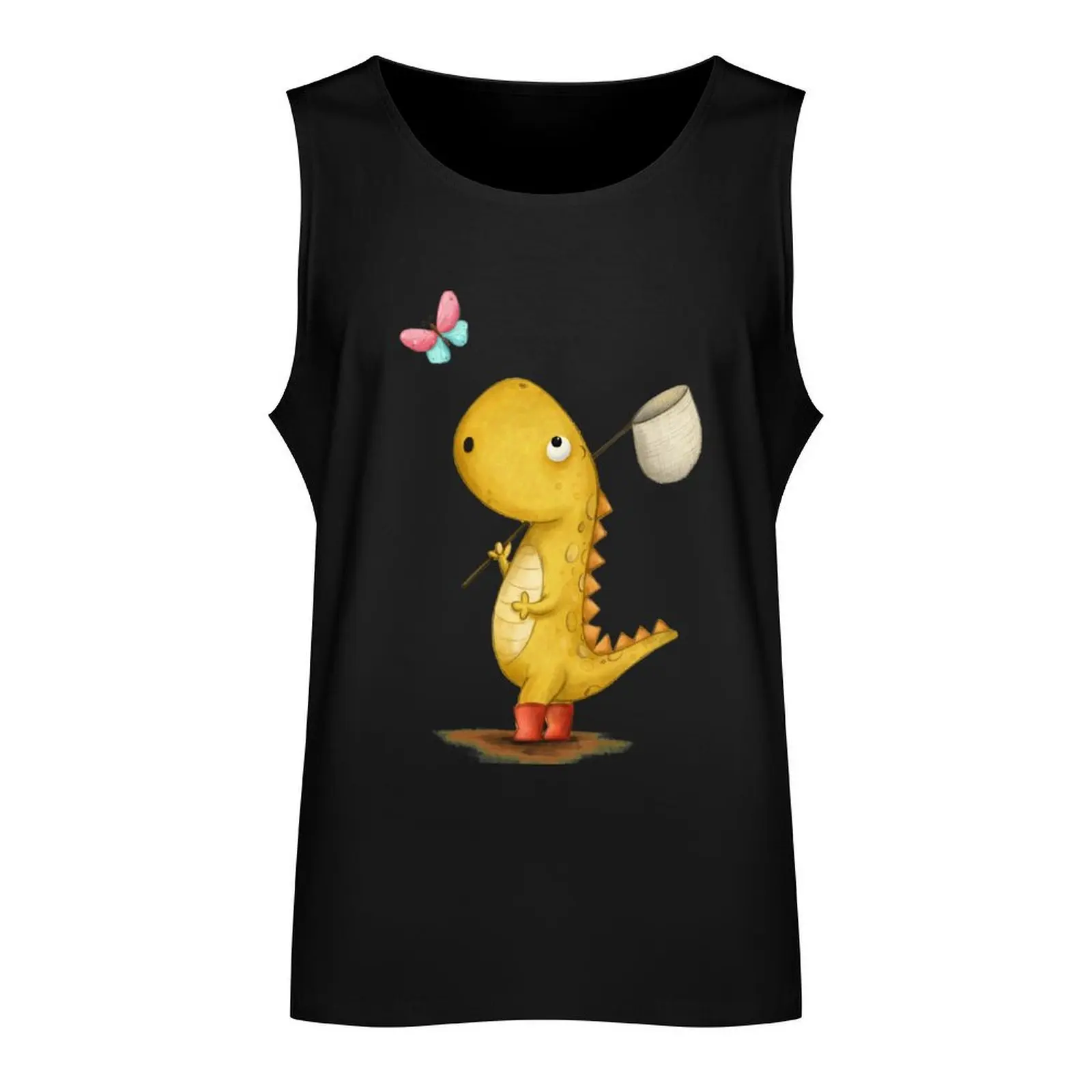 Chasing Butterflies- Dinosaur Illustration Tank Top T-shirt male bodybuilding t shirt clothing men