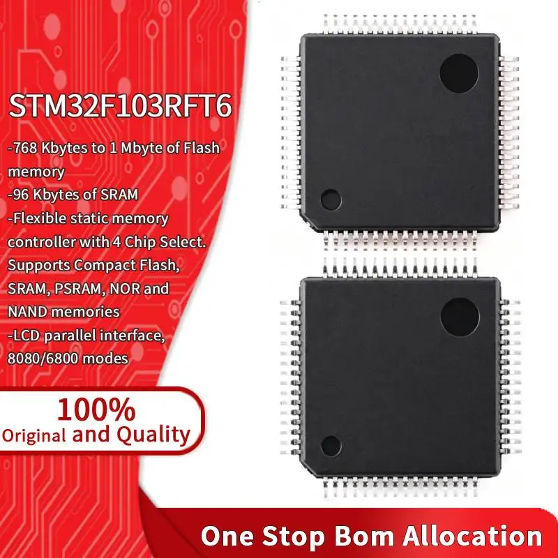 STM32F103RFT6 768KB Flash ARM Cortex-M3 32Bit MCU 96KB RAM LQFP64 Microcontroller Used for Smart Home Control Circuit IC Chips