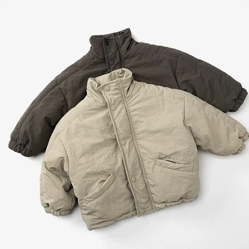 2025 شتاء جديد الأطفال القطن وسادة مبطنة الصلبة بسيطة الفتيان سستة معطف زائد المخملية سميكة الفتيات سترة دافئة الاطفال الملابس