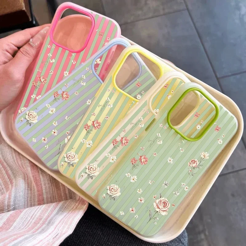 Fresh Rose Stripe Case For Samsung Galaxy A54 A55 A35 A15 A05 A05S A14 A13 A24 S22 S21 S20 Plus Ultra Casing Fragmented Flowers
