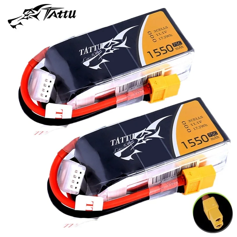 

Original TATTU 75C 1550mAh 11.1V LiPo Battery For RC Helicopter Quadcopter FPV Racing Drone Parts 11.1V Battery With XT60 Plug