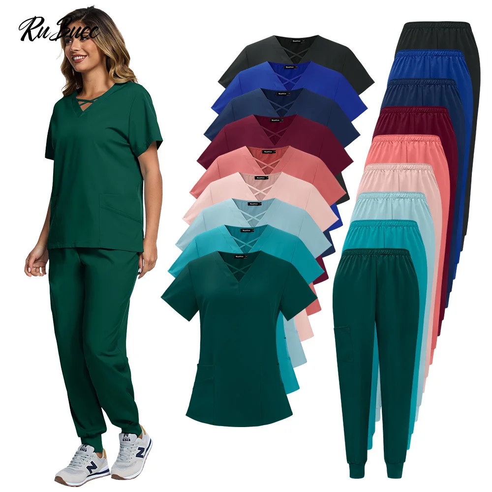 

Many Colors Pet Grooming Working Clothes V-Neck Nursing Uniform Women Medical Uniform Women Jogger Leg Pants Medical Nurse Sets