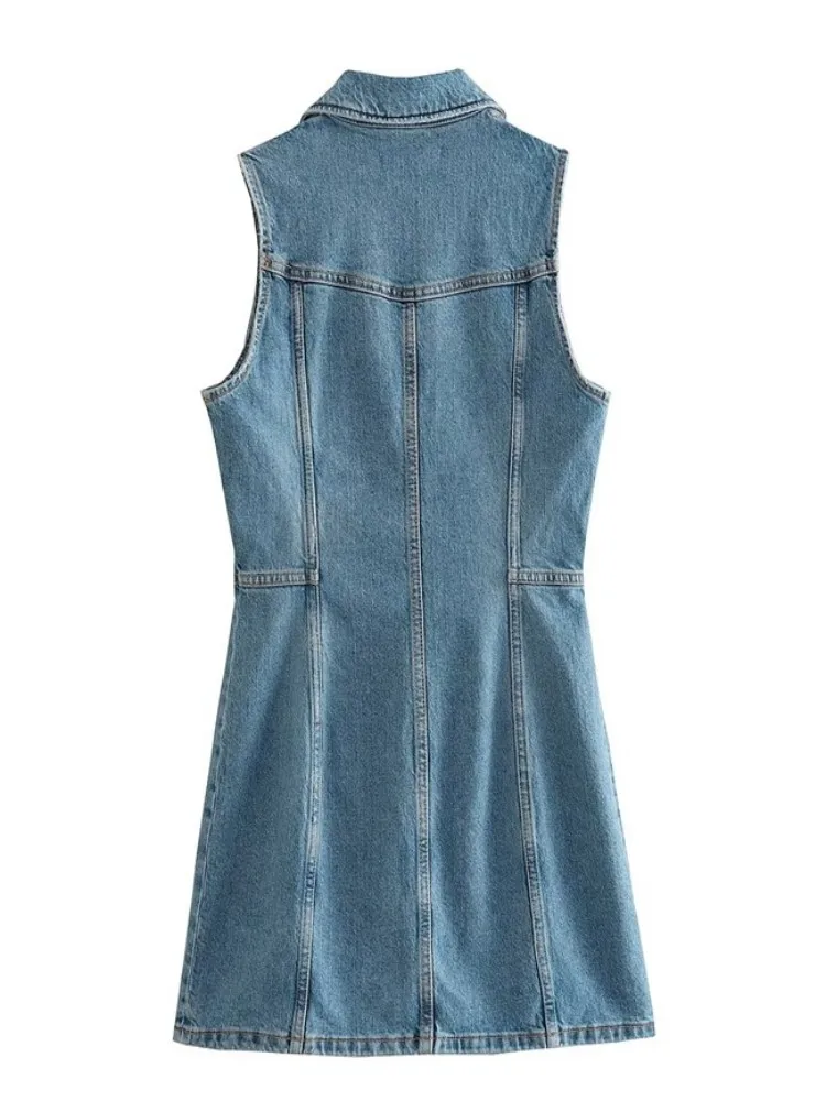 Nuovo stile estate donna sexy slim fit abito avvolgente senza maniche cerniera couverture colletto ufficio signora moda sopra il ginocchio vestito estivo