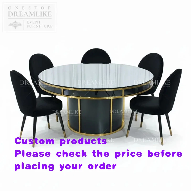 custom.High-End Round Glass Top Iron Dining Table with Wedding Banquet Supplier OEM ODM Bulk Order