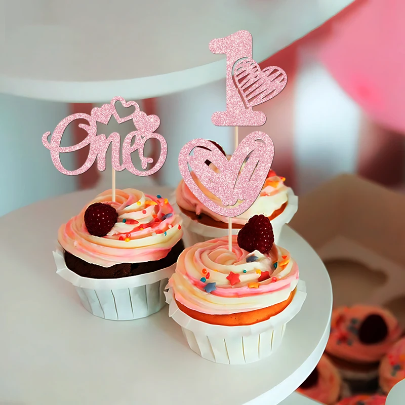 YOMDID 24 Stück Cupcake-Picks zum Valentinstag, 1. Geburtstag, Cupcake-Topper, One Love Heart Picks, Kuchendekorationen, Partyzubehör – Detail 9