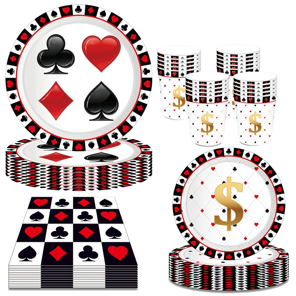 Casino Poker Karten Party Geschirr Pappteller Becher Banner Servietten für Casino-Nacht Las Vegas Geburtstag Party Dekoration Zubehör – Detail 3