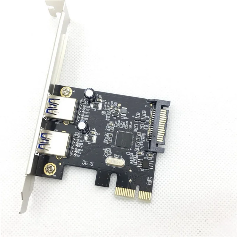 

2X карта расширения PCIE PCI-E на 2-портовый USB3.0, 5 Гбит/с, преобразователь карты для Win7/8/9/10/Linux