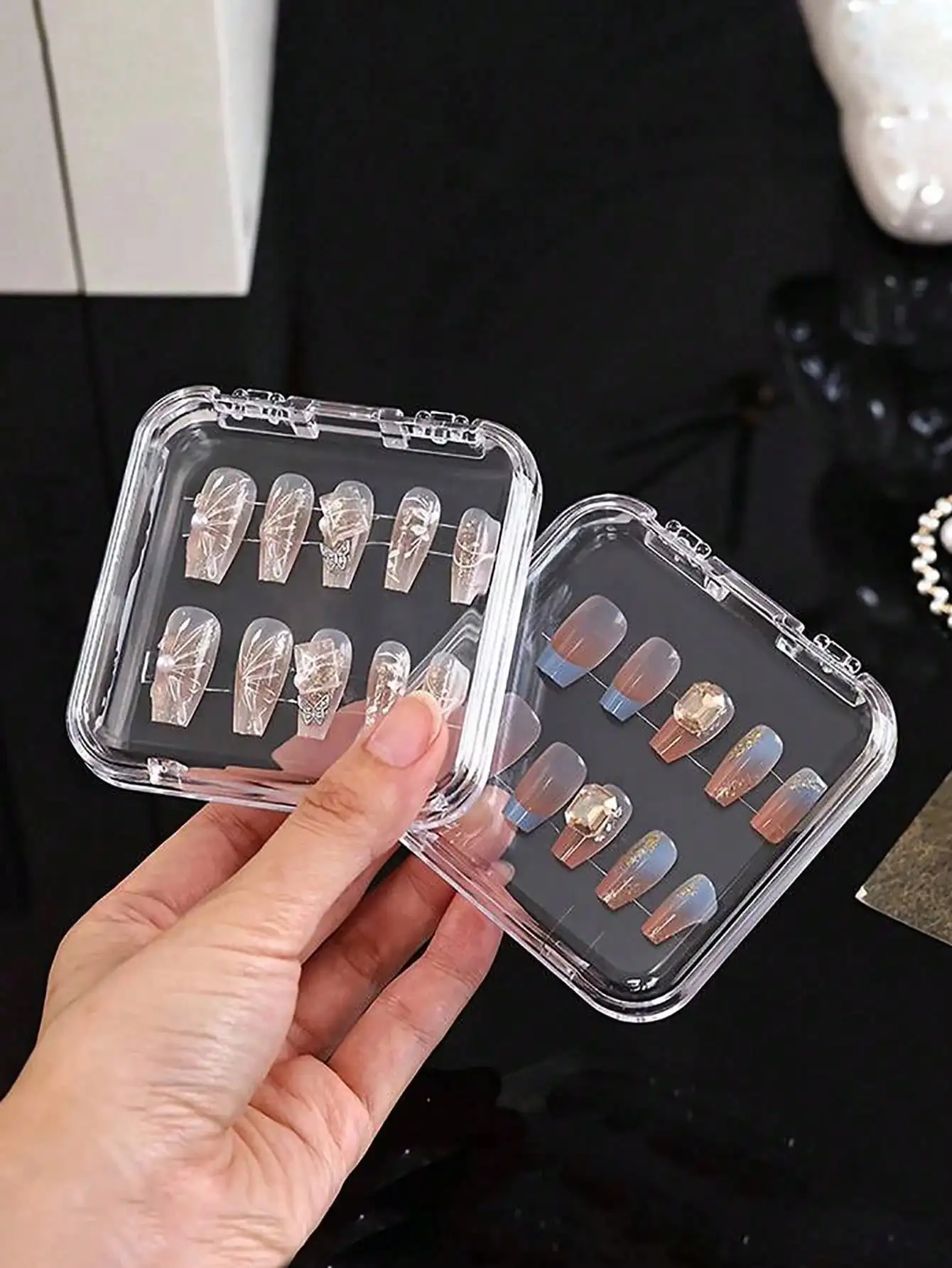1/5/10/20pcs Transparent Nail Art Storage Box, Fake Nails Organizer Box, Press-On Nails Storage Box, Nail Display Box
