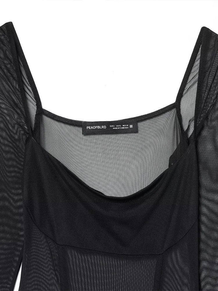 ملابس نسائية وصلت حديثًا لشتاء 2025 على الطراز الأوروبي والأمريكي بأكمام طويلة ورقبة مربعة فستان مرقع