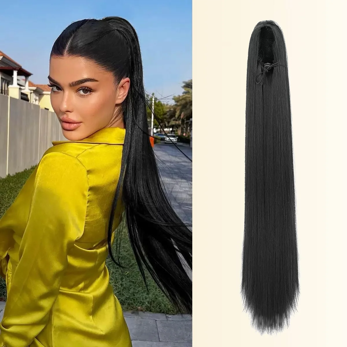 Ponytail Extensions Drawstring Long Straight Fake Pony Tail Soft Clip in Hair Extension Synthetic Heat Resistant