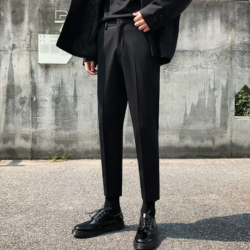 Straight Social Tailoring Baggy Fluid Business Male Suit Trousers Stretch Men's Summer Pants Slim Fit Black Draped Tressed Up