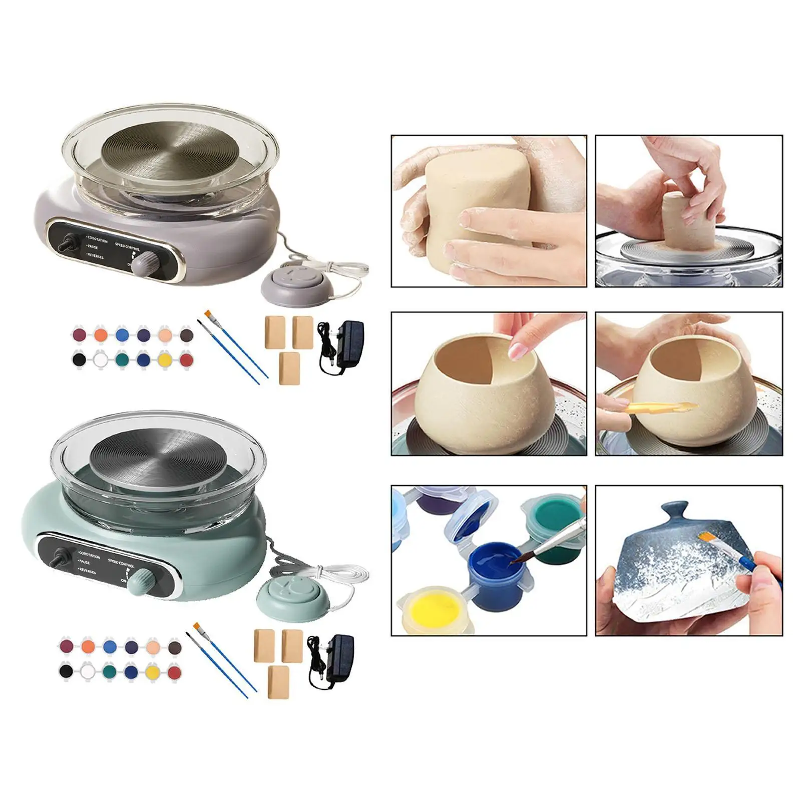 Mini Pottery Wheel Kit with Foot Petal Electric Pottery Machine Clay Making Detachable Basin for Kids Adults DIY Craft Supplies