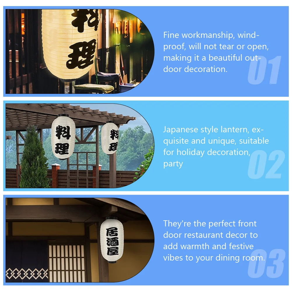 

2 Pcs Japanese Lantern 25x48cm Beige Windproof Waterproof Restaurant Decor Sushi Bar nament Durable Design Holiday Party