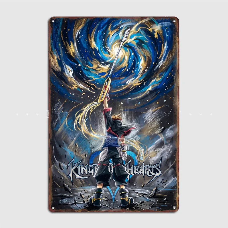 Sora with Keyblade in Cosmic Vortex Poster Metal Sign Custom Bar Room Decoration Bedroom Indoor Decor Home Wall Decor Posters