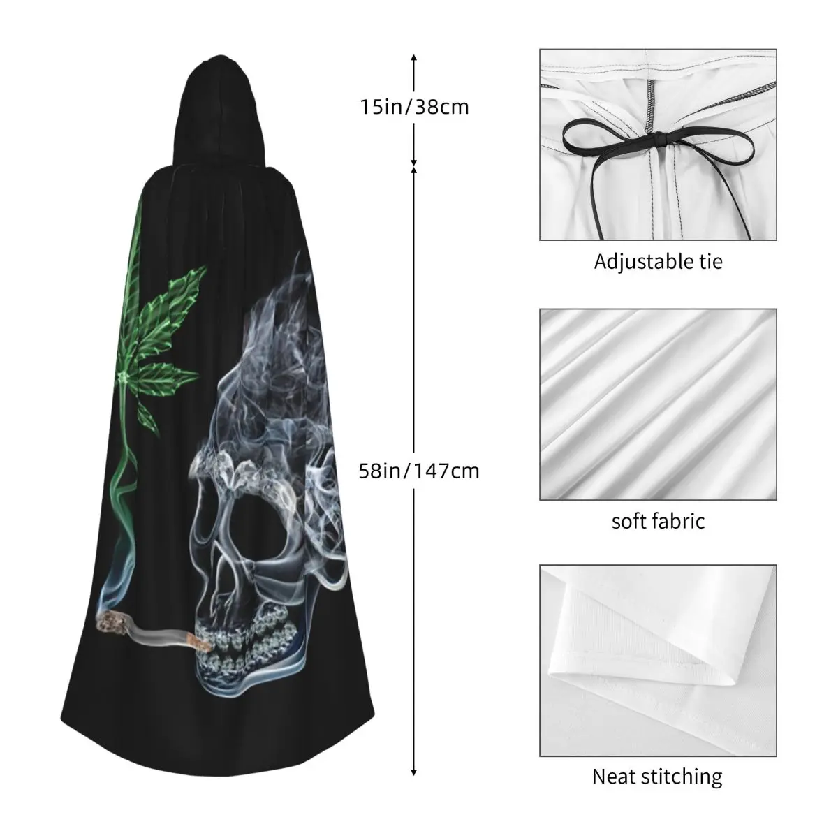 Skull And Leaf Long Hooded Cloak Witch Medieval Costume Cosplay Cape HalloweenVampire Adult Unisex - view 5