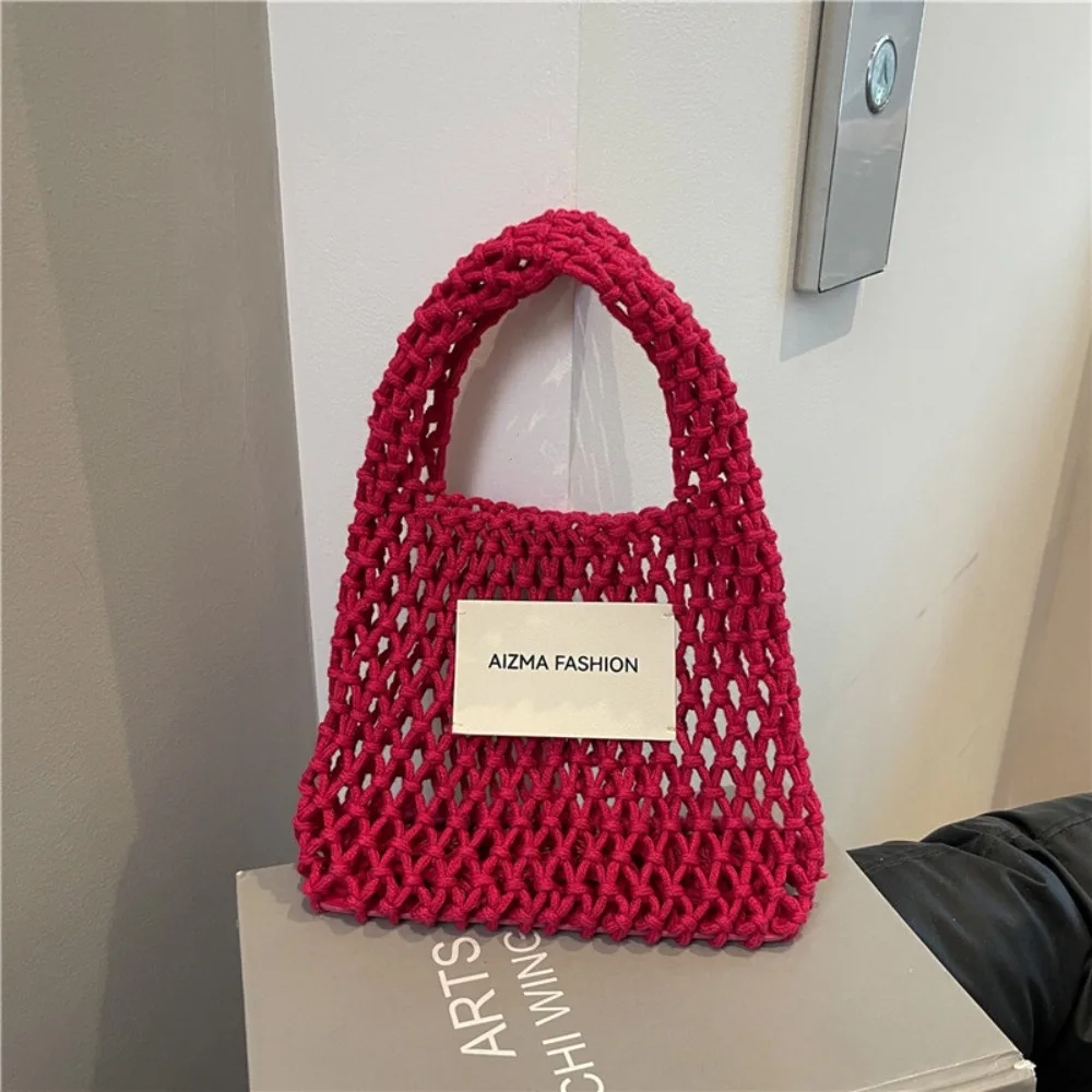 

New Summer Straw Crochet Bag Solid Color Vacation Beach Hollow Handbag Casual Leisure Woven Totes Bag Travel