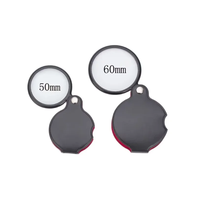 50/60mm Mini Magnifying Glass 6/8X Folded Leather Case Portable Handheld Read Newspaper Jewelry Gift Single Glass Lens