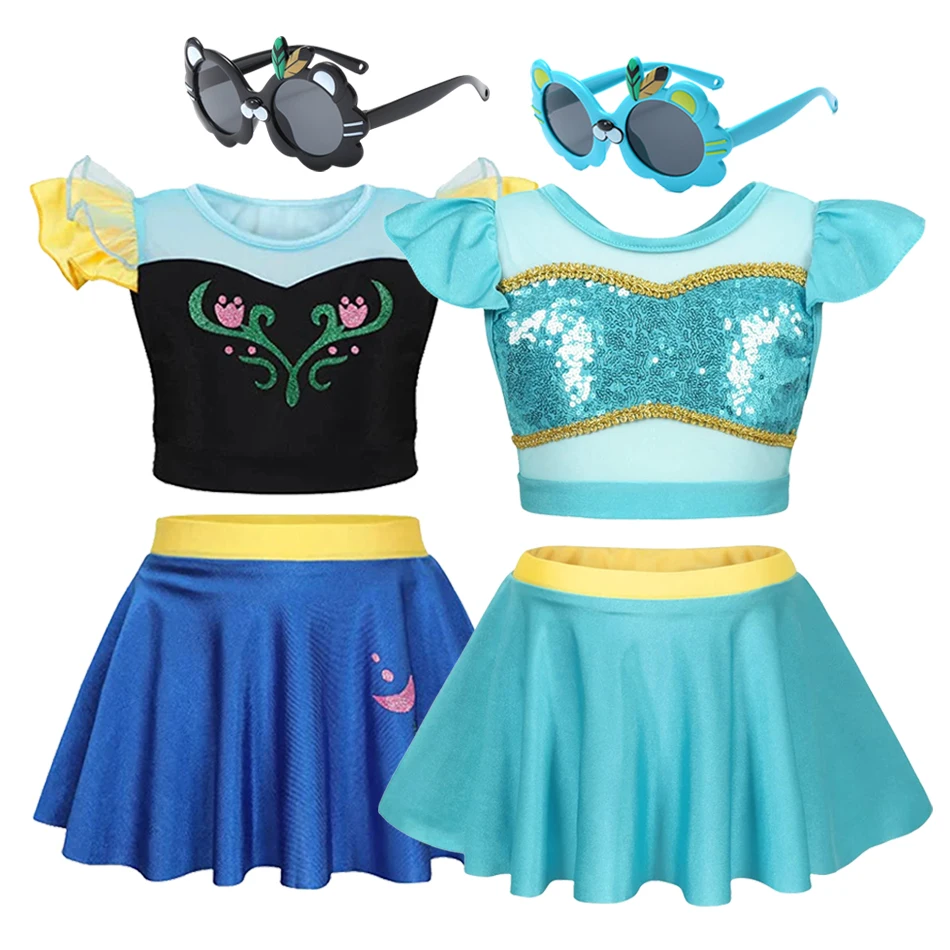 Girl Summer Two Piece Swimsuit Children Swimwear Elsa Anna Princcess Jasmine Children Bikini Sets Bathing Kids Suit