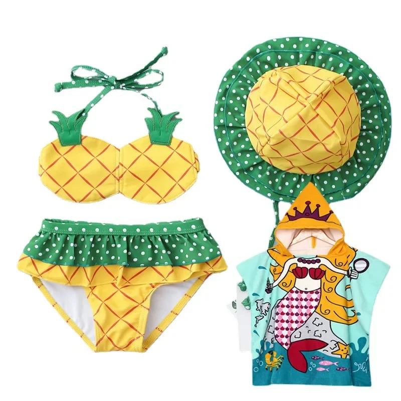 

2023 Pineapple Print Long Sleeve Bodysuits Headband Bathing Suits Summer Toddler Kid Baby Girls Swimsuits Swimwear Beachwear