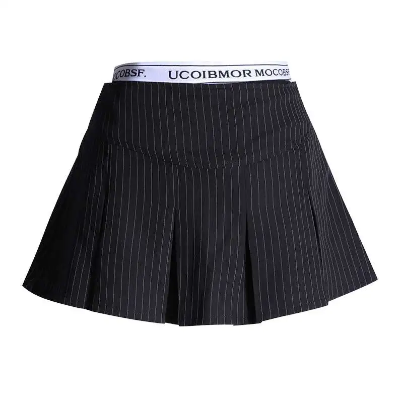 Jupe plissée décontractée en soie Orange pour femmes, à rayures américaines, en Fiber de Polyester bicolore, jupes de printemps pour dames