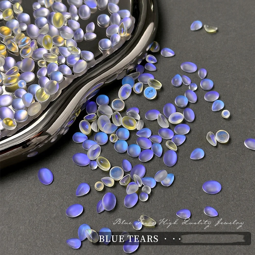 

Blue Tears Nail Accessories Blue Violet Polarized Cat Eye Frosted Glass Drill Drop Nail Accessories 50pcs