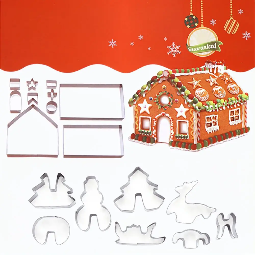 Stainless Steel Biscuit Mold Kit 3D Cookie Cutters Gingerbread House Baking Tools For Kitchen Pastry Decoration