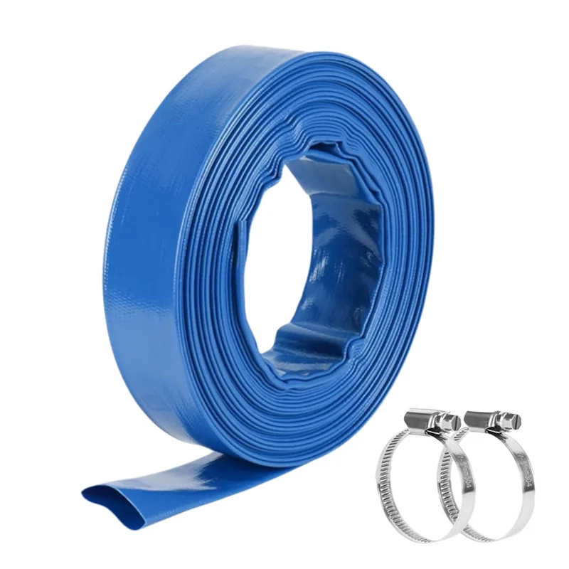 -ABJZ 1.5In X 20 FT Pool Backwash Hose, Flat Sump Pump Hose, Reinforced Discharge Hose With Clamp, Drain Clean Swimming Pools