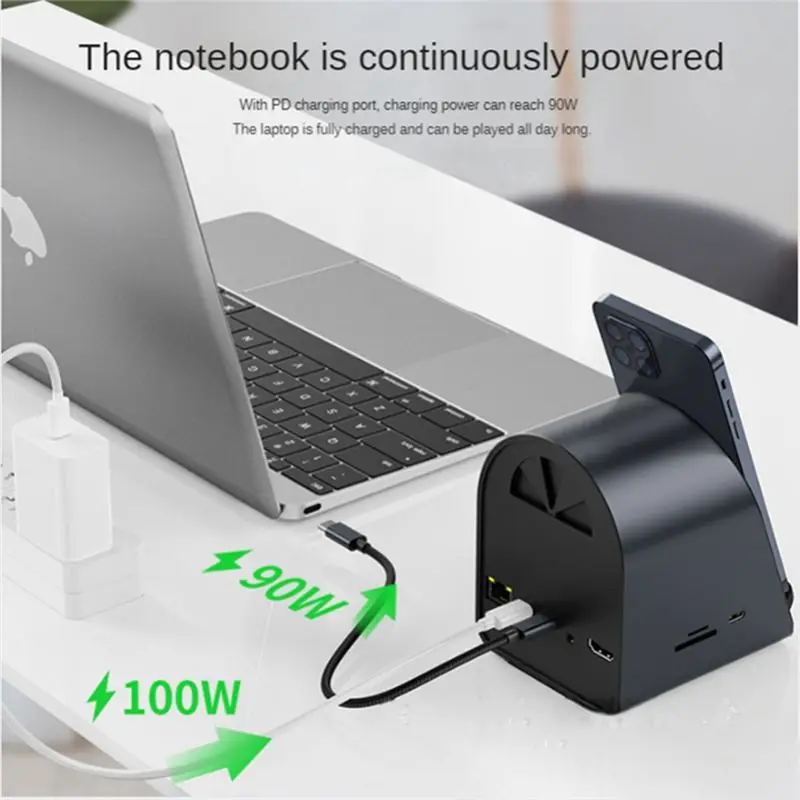 

*A96ZZ Адаптер USB C Hub 10 в 1 типа C 3.0–4K HD с устройством чтения карт RJ45 SD/TF PD Fast Charge с беспроводной зарядкой 15 Вт
