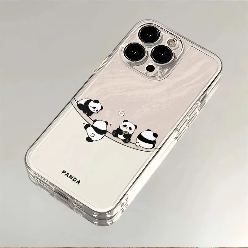 Cute Pandas Sitting Side By Side For iPhone 16 15 14 13 12 11 Pro XR XS Max 7 8 Plus ShockCoveroof Phone Y2K Girl Cartoon Cover