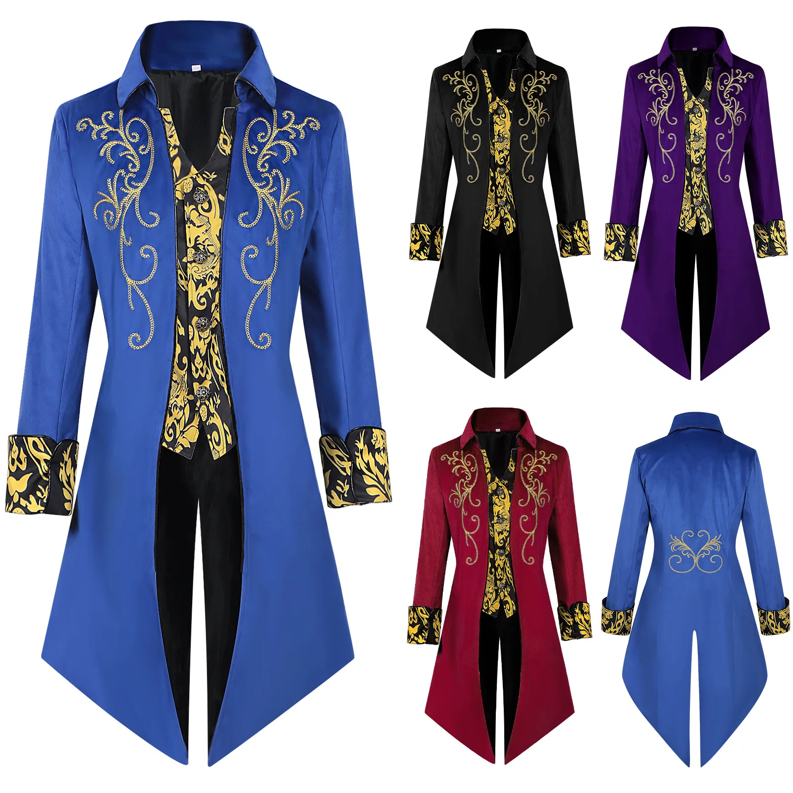 

Новая европейская и американская мужская средневековая одежда на Хэллоуин в стиле ретро, мужской фрак средней длины в стиле панк, ретро, мужской костюм на Хэллоуин