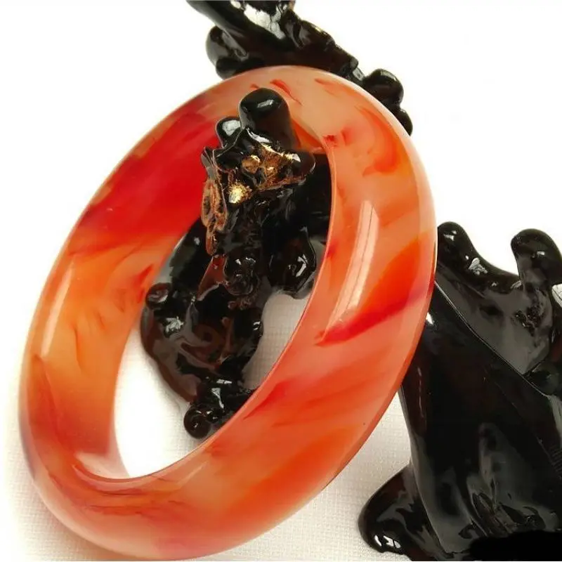 New Natural Pattern Genuine Chicken Blood Red Bracelet Jade Stone Agate Chalcedony Bangle Jewelry Lucky Accessories