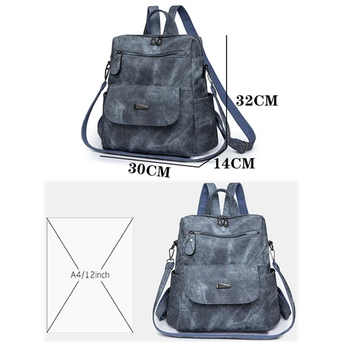Imagen 2 del producto Mochila de cuero para mujer, morral informal de gran capacidad, de Color sólido, ideal para ir de viaje, escolar, 2024