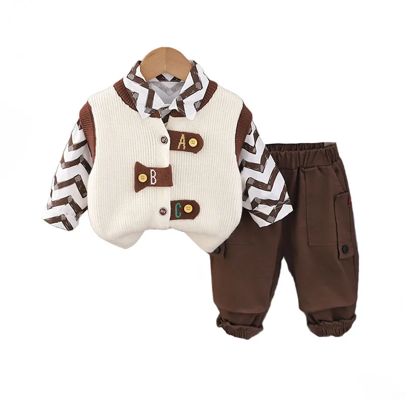 

Kids Outfits 2024 Autumn Baby Boy Clothes 12 To 18 Months Korean Casual Knitted Sweater Vest + Shirts + Pants Boys Tracksuit Set
