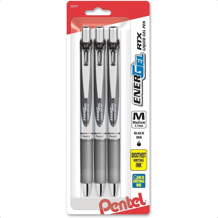 

EnerGel RTX Retractable Gel Pens Medium Point Black Ink 3 Pack BL77BP3A