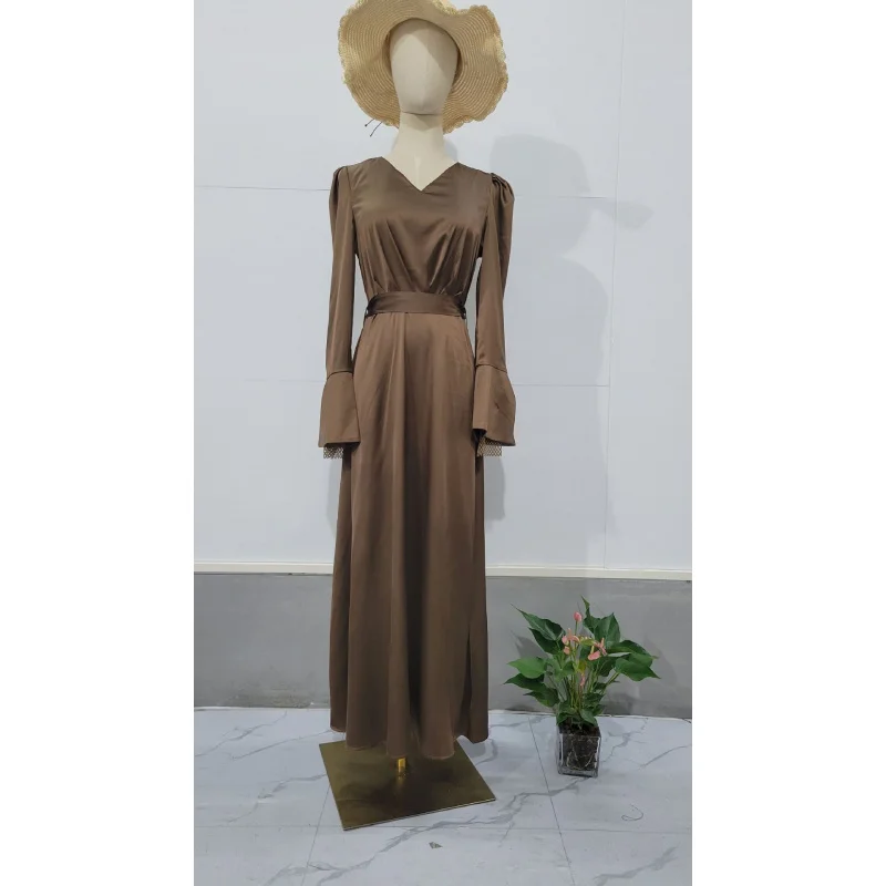 European Style Vintage CharmVCollared Age-Reducing Puff Sleeve Long Tie Waist Long Sleeve Dress