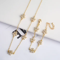 White Zircon Five Point Star New Design Creative Plant Five Leaf Flower Pendant Necklace Bracelet Women Gold Plated Clover