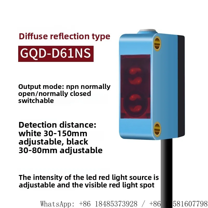 DC3 Wire Square Photoelectric Switch Visible Red Beam Retroreflective Through Beam Industrial Position Sensor