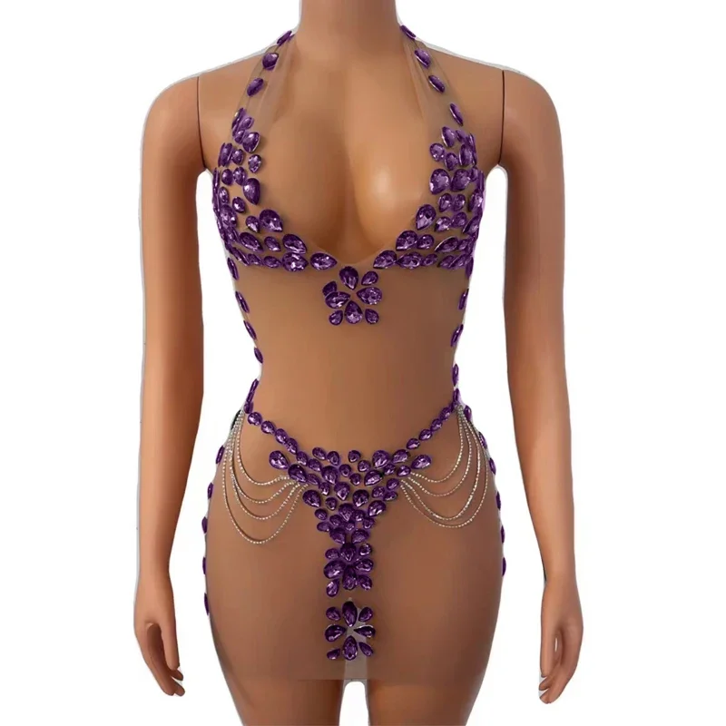 8 farben Strass Kleid Sexy Mesh Party Abendkleider Frauen Sänger Feiern Bühne Outfit Dj Ds Gogo Dance Kostüm XS 7391