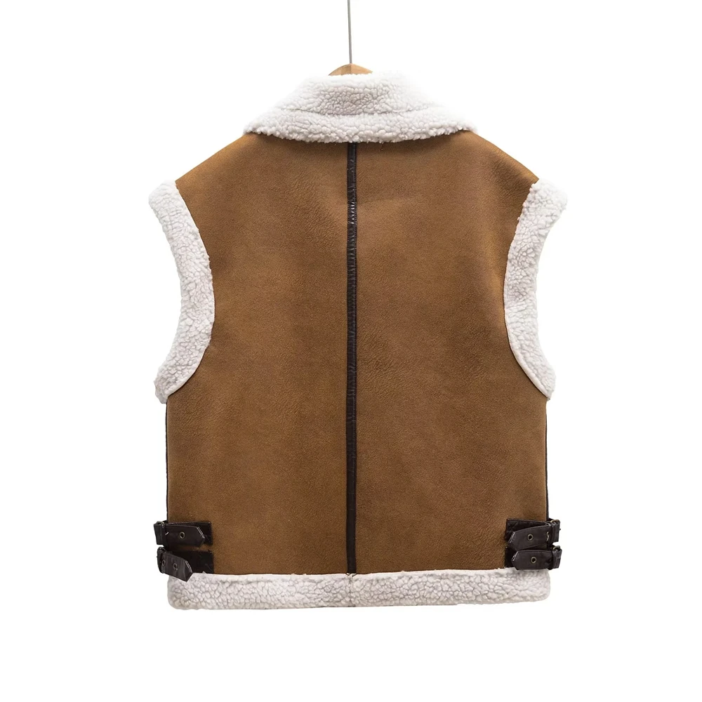 Taop & Za UR-Gilet chaud en peluche, ample, sans manches, fermeture éclair, tempérament, polyvalent, automne, hiver, 2024