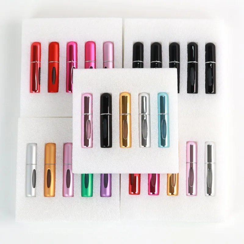 

Hot New Portable 5pcs 5ml Refillable Perfume Bottle Sets Refill Spray Pump Empty Atomizer Empty Cosmetic Containers Travel Gift