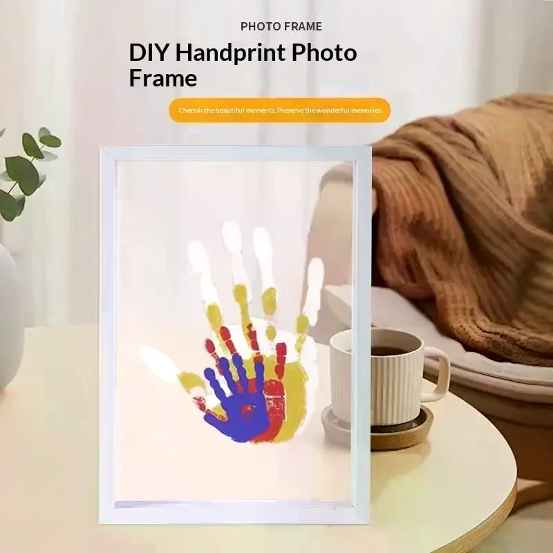 1 Set Family Handprint Photo Frame DIY Wooden Frame Handprint Photo Frame Kit With 6 Paints Pen Eraser Paintbrush Keepsake