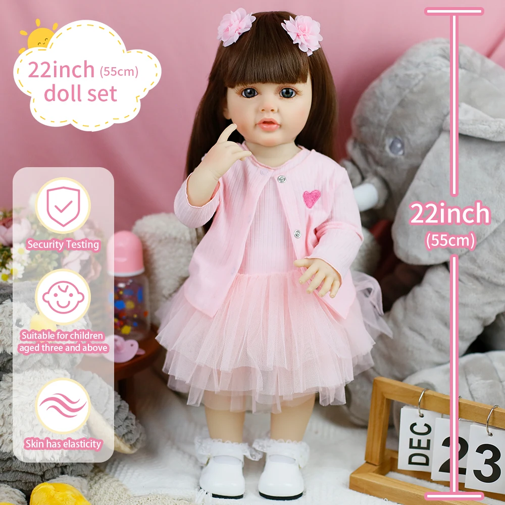 22 بوصة كامل الجسم لينة سيليكون الفينيل تولد من جديد طفل الوقوف فتاة بيتي نابض بالحياة الأميرة مع دمية الشعر الطويل أفضل هدايا عيد الميلاد