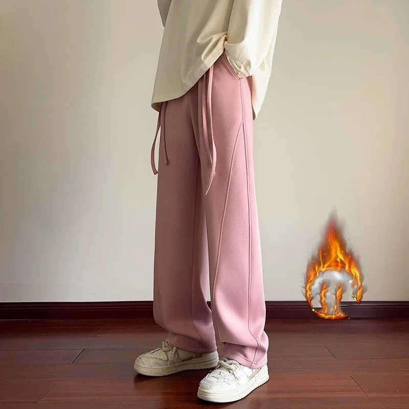 Vintage silver fox fur high-quality glutinous rice pants for men, curved knife pants, floor mopping pants