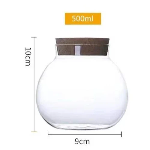 500ML Spherical Glass Food Storage Container with Cork Lids Large Capacity Sealed Glass Bottles Pot Jar for Kitchen Organizer