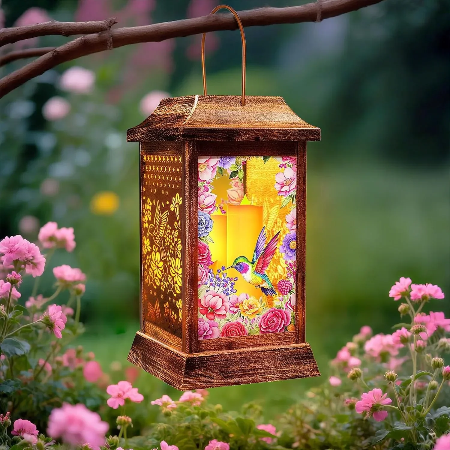 

Hummingbird Solar Lanterns Outdoor Waterproof, Metal & Glass Hanging Lights Garden Decor, Birthday Gifts for Women Mom Christmas